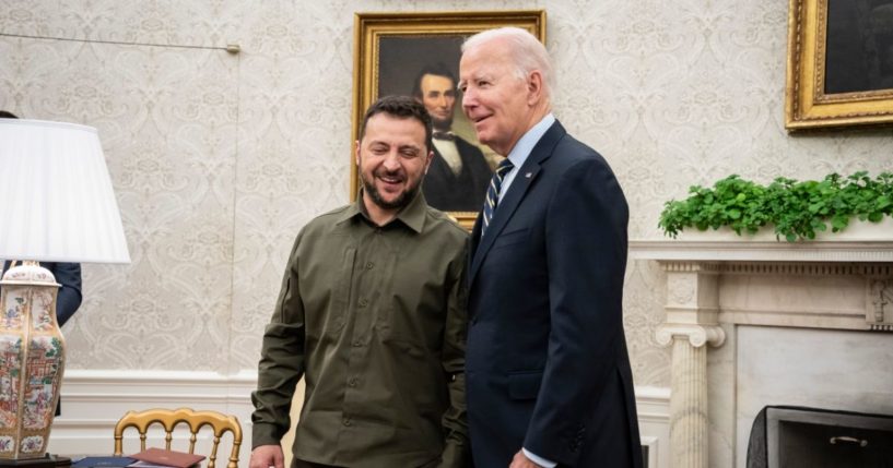 President Joe Biden welcomes President of Ukraine Volodymyr Zelenskyy to the Oval Office of the White House on Thursday in Washington, D.C.