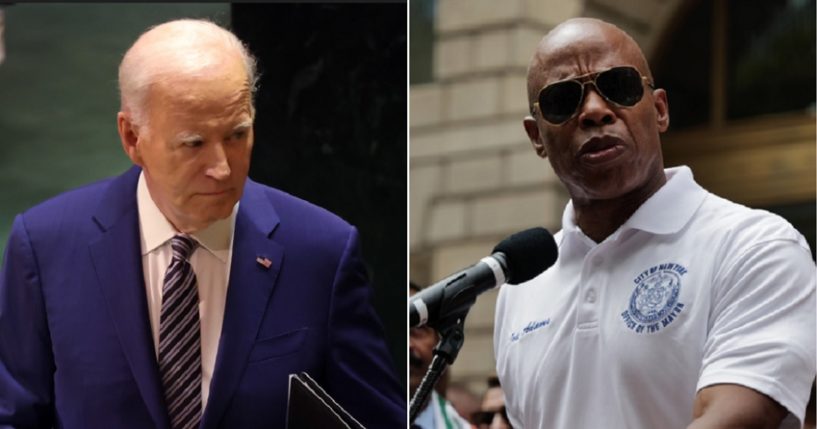 President Joe Biden, left; New York City Mayor Eric Adams, right.