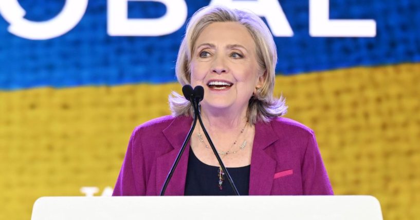 Former US Secretary of State Hillary Clinton speaks onstage during the Clinton Global Initiative September 2023 Meeting at New York Hilton Midtown on Tuesday in New York City.