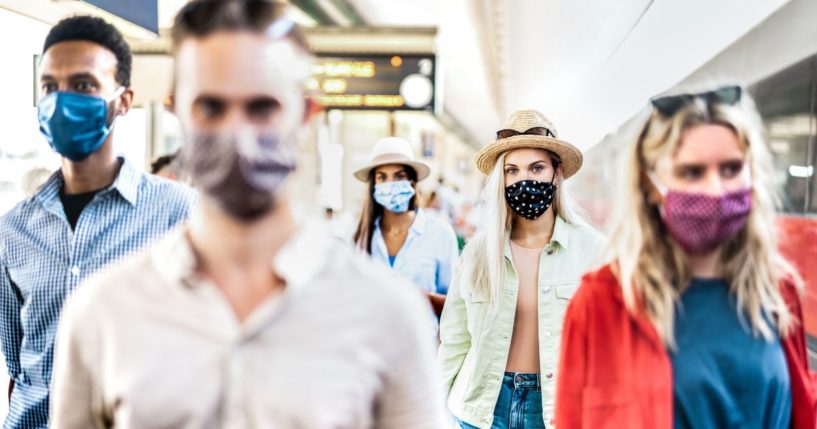 The above stock image is of people wearing masks.