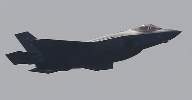 A Lockheed Martin F-35 Lightning II performs a demonstration flight at the Paris Air Show, in Le Bourget, east of Paris on June 20, 2017.