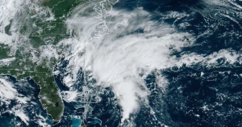 A NOAA satellite image shows the storm approaching the East Coast on Thursday.