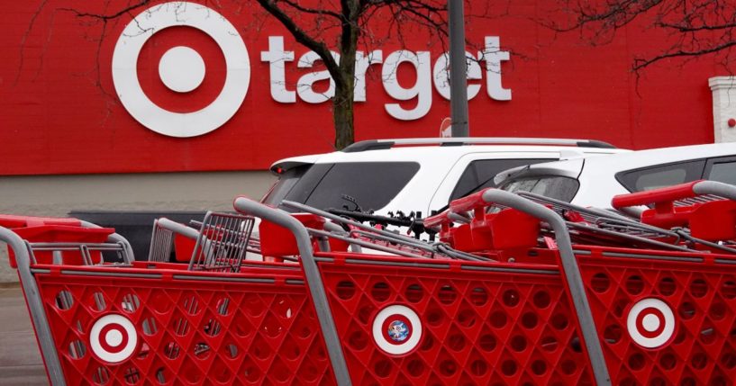 Shopping carts are lined up outside of a Target store on Nov. 16, 2022, in Chicago.