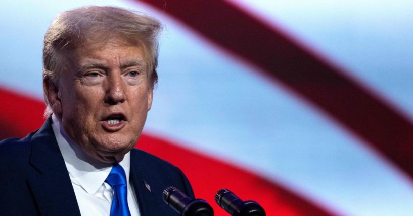 Former president and Republican presidential hopeful Donald Trump speaks during the Pray Vote Stand summit at the Omni Shoreham hotel in Washington, D.C., on Friday.