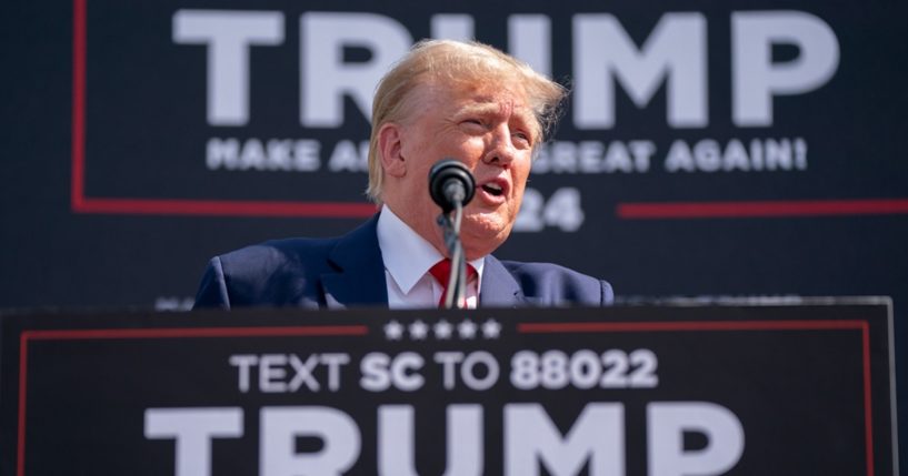 Former President Donald Trump speaks during a campaign rally Monday in Summerville, South Carolina.