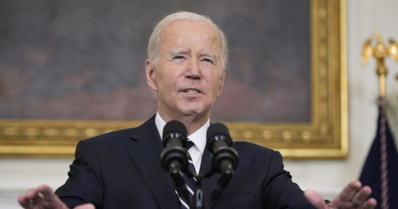 Joe Biden speaking in the State Dining Room of the White House