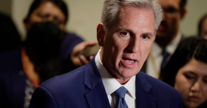 Former House Speaker Rep. Kevin McCarthy, a California Republican, speaks to the press Friday at the U.S. Capitol in Washington, D.C.