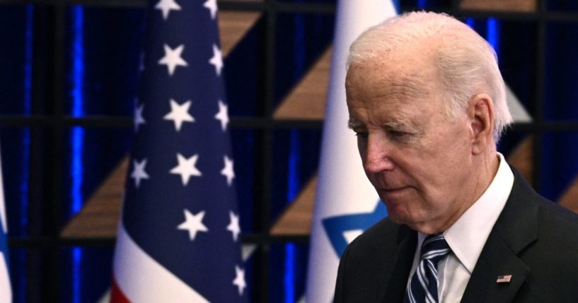 President Joe Biden leaves after a press conference in Tel Aviv, Israel, on Wednesday. The State Department has issued a "worldwide caution" warning for all Americans in the wake of the Hamas attacks on Israel.