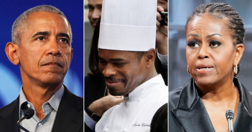 Tafari Campbell -- who served as chef to former President Barack Obama, left, and Michelle Obama, right -- smiles on the South Lawn of the White House in Washington on Nov. 6, 2008.