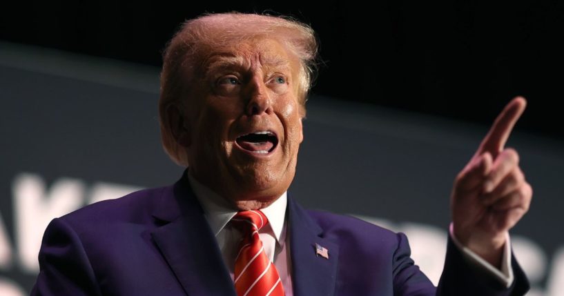 Republican presidential candidate and former President Donald Trump speaks during a campaign event at the Orpheum Theater in Sioux City, Iowa, on Sunday.