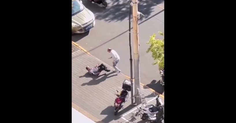 This Twitter screen shot shows a video of a diplomat being stabbed in China.