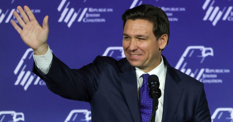 Republican presidential candidate Florida Gov. Ron DeSantis speaks during the Republican Jewish Coalition's Annual Leadership Summit at The Venetian Resort Las Vegas on Saturday in Las Vegas.