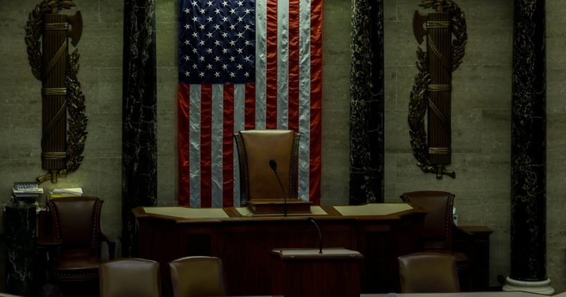 The Speaker's Chair sitting empty in the House Chambers