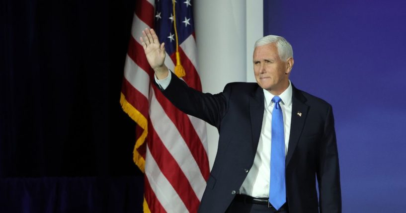 Former U.S. Vice President Mike Pence arrives at the Republican Jewish Coalition's Annual Leadership Summit at The Venetian Resort Las Vegas on October 28, 2023 in Las Vegas, Nevada.