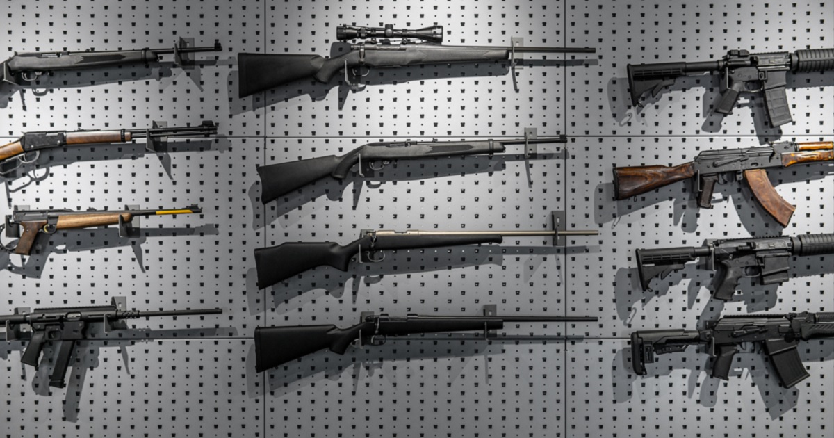 Rifles on display in a gun store.