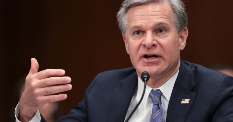 FBI Director Christopher Wray testifies before the Senate Homeland Security and Governmental Affairs Committee Tuesday in Washington, D.C.