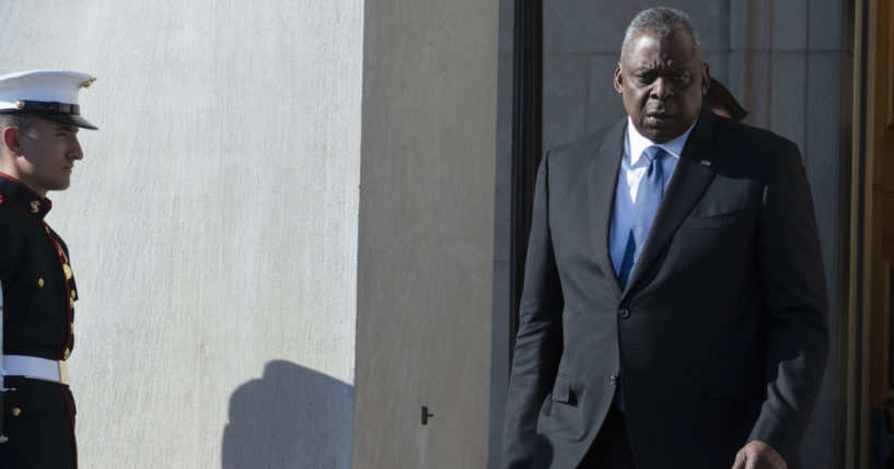 Secretary of Defense Lloyd Austin waits for the arrival of Croatian Defense Minister Mario Banozic to the Pentagon, Thursday, Oct. 19, 2023, in Washington.