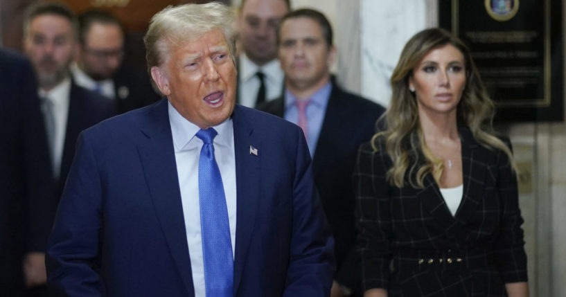 Donald Trump speaking outside the courtroom where his fraud trial is being held