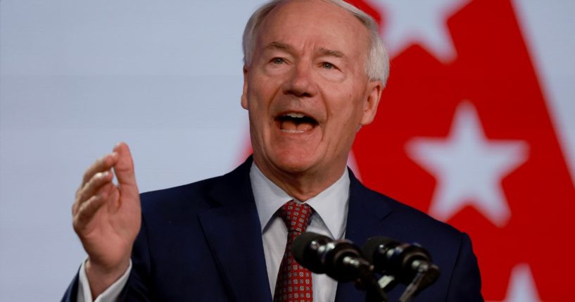 Former Arkansas Gov. Asa Hutchinson speaks on Saturday in Kissimmee, Florida.