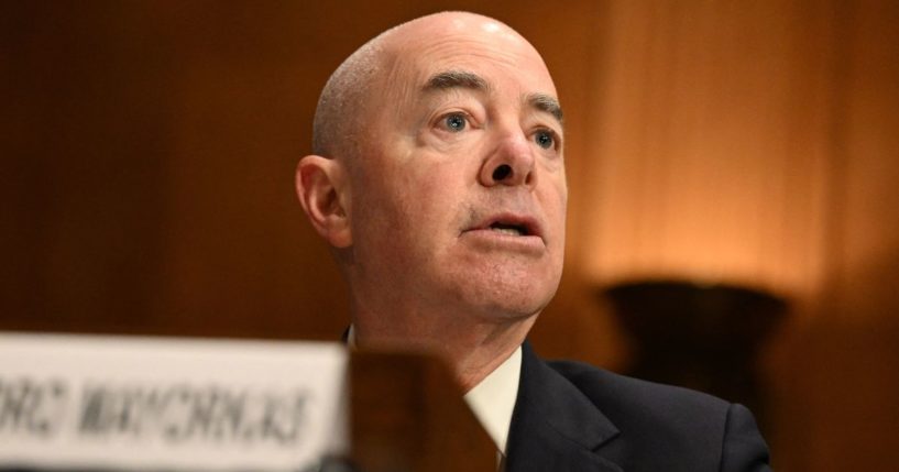 Homeland Security Secretary Alejandro Mayorkas testifies during a Senate Homeland Security and Government Affairs Committee hearing on Capitol Hill in Washington, D.C., on Tuesday.