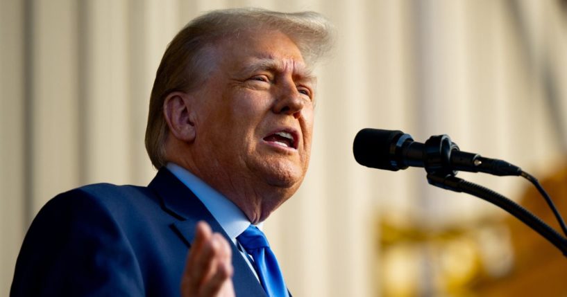 Former President Donald Trump speaks during a campaign rally on Thursday in Houston.