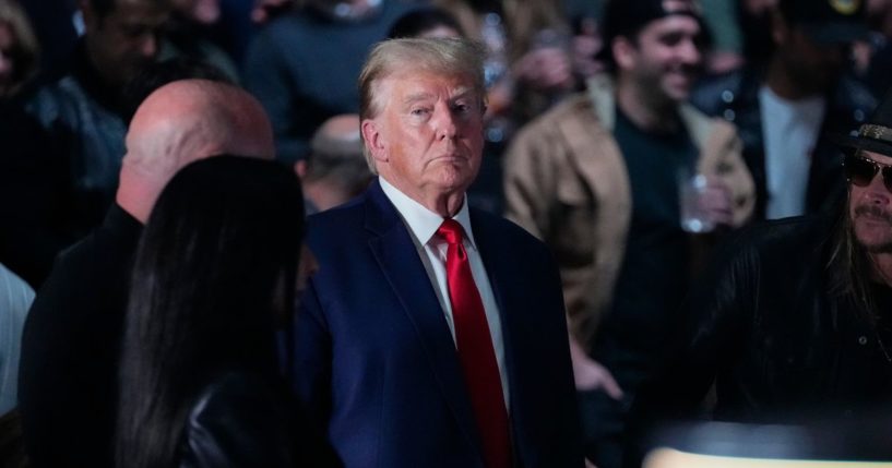 Former President Donald Trump arrives at Madison Square Garden in New York City for UFC 295 on Saturday night.