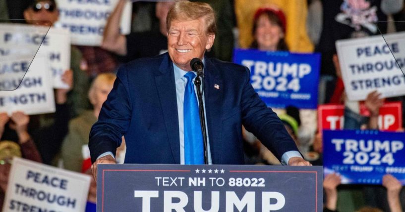 Former President Donald Trump speaks during a campaign rally in Claremont, New Hampshire, on Saturday.