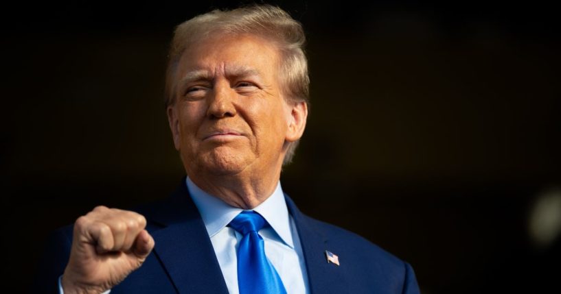 Republican presidential candidate and former President Donald Trump gestures during a campaign rally at Trendsetter Engineering Inc. in Houston on Nov. 2.