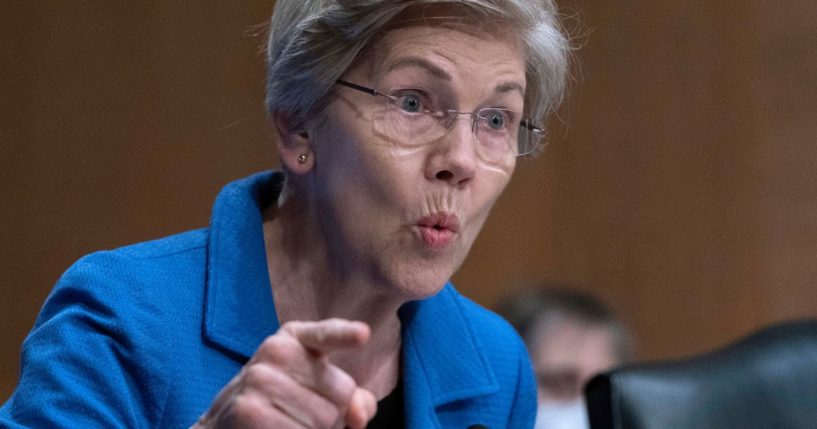 Sen. Elizabeth Warren speaks during a Senate Committee on Banking, Housing and Urban Affairs hearing on Capitol Hill in Washington, D.C., on April 27.