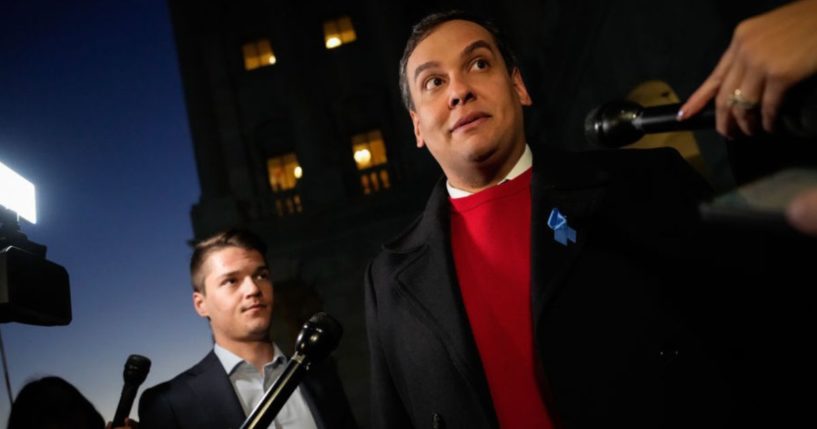 GOP Rep. George Santos of New York speaks to reporters Nov. 1 outside the U.S. Capitol before a previous House vote on his expulsion.