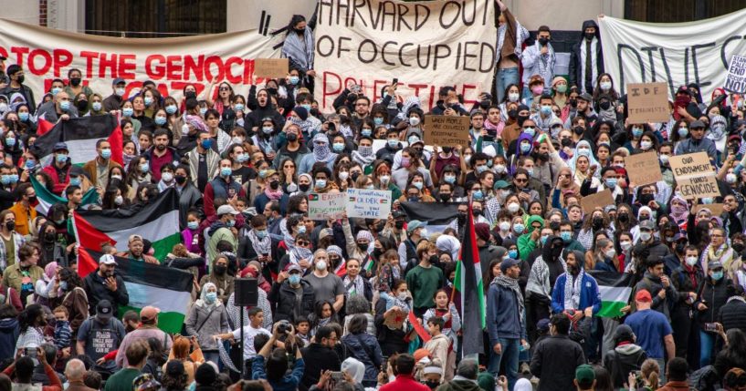 Anti-Israel protesters rally at Harvard University in Cambridge, Massachusetts, on Oct. 14.