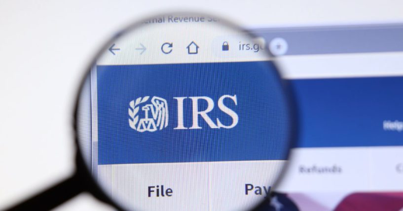 The IRS logo is displayed on the IRS website in this stock image.