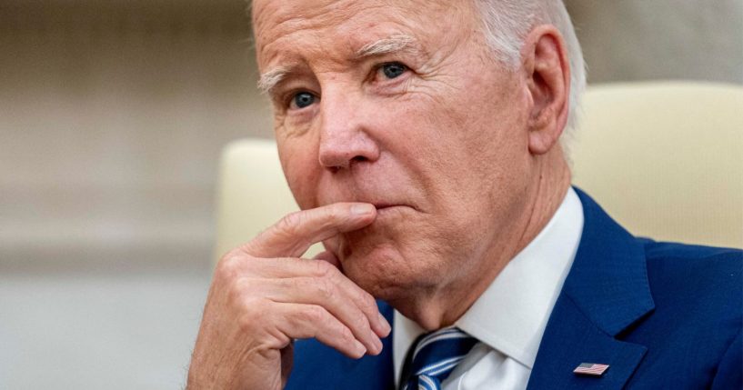 President Joe Biden looks on during a meeting in the Oval Office of the White House in Washington on Nov. 13.