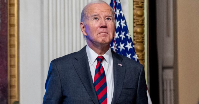 President Joe Biden arrives for a speech about supply chain issues in the White House on Monday. Recent polls show that Biden is polling lowing than all 50 governors in the U.S. heading into the 2024 election.