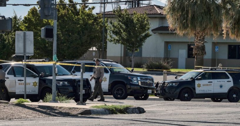 Los Angeles County sheriff's deputies block off a street in Palmdale, California, on Sept. 17.