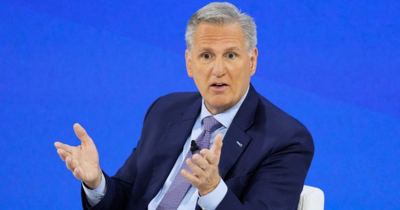 Former Speaker of the House Kevin McCarthy speaks during The New York Times' annual DealBook summit in New York City on Wednesday.