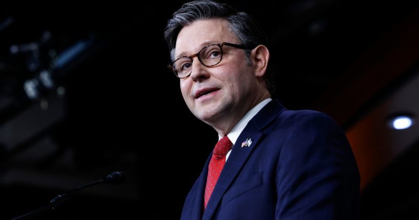 Speaker of the House Mike Johnson speaks during a news conference after a weekly Republican conference meeting in the U.S. Capitol Building in Washington, D.C., on Tuesday.