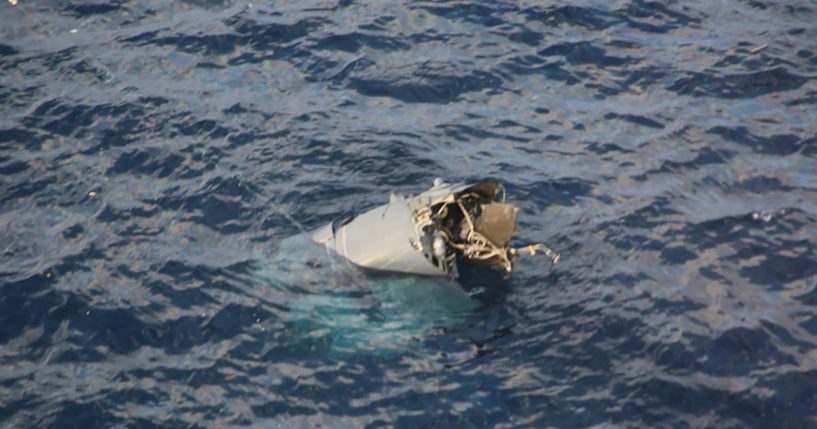 Debris believed to be from a U.S. military Osprey aircraft is seen off the coast of Yakushima Island in Kagoshima Prefecture in Japan Wednesday.