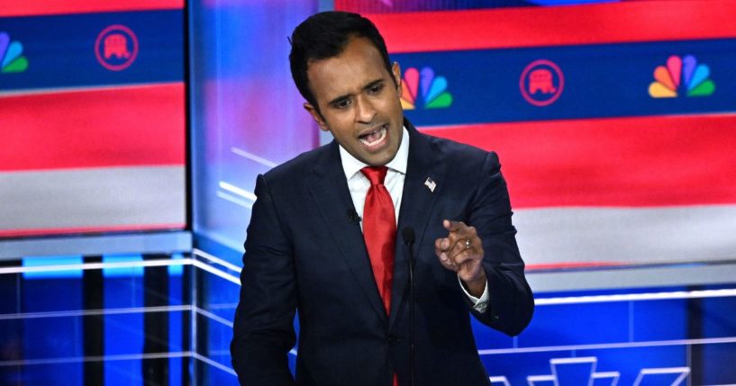 Republican presidential candidate Vivek Ramaswamy speaks during the third Republican presidential primary debate in Miami, Florida, on Wednesday.