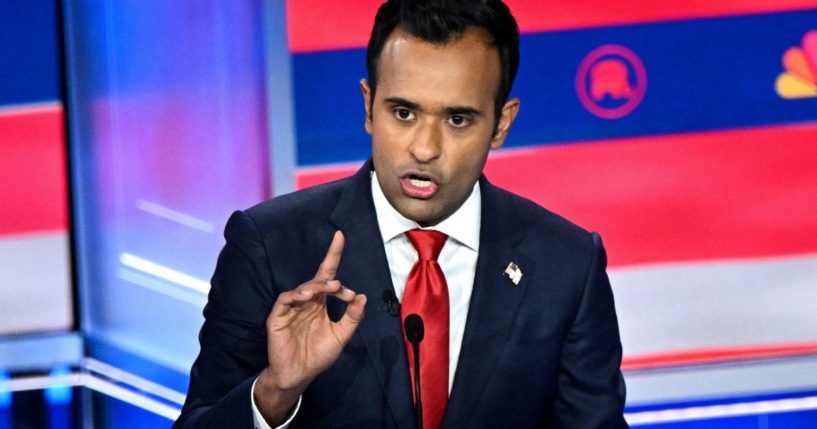 Vivek Ramaswamy speaks during the third Republican presidential primary debate in Miami, Florida, on Wednesday.