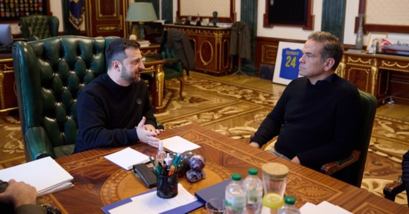 Ukraine President Volodymyr Zelenskyy meets with Fox Corp. CEO Lachlan Murdoch in Kyiv.