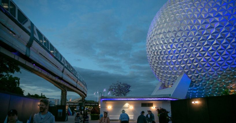 People visit Epcot theme park at Walt Disney World Resort in Lake Buena Vista, Florida, on April 20, 2022.