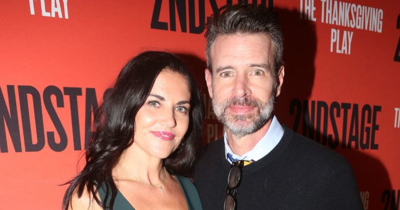 Marika Dominczyk and husband Scott Foley pose at the opening night party for the new Second Stage production of "The Thanksgiving Play" on Broadway at The Yard House on April 20 in New York City.