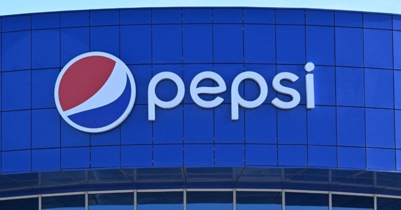 A photograph shows the logo of US multinational food, snack, and beverage corporation PepsiCo at the company's plant in Domodedovo, outside Moscow, on March 9, 2022.