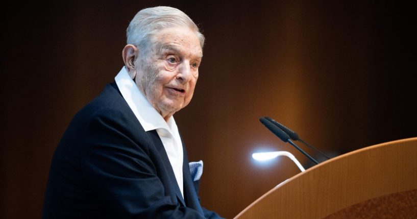 Hungarian-born US investor and philanthropist George Soros talks to the audience after receiving the Schumpeter Award 2019 in Vienna, Austria, on June 21, 2019.