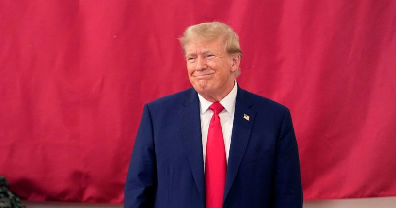 Republican presidential candidate and former President Donald Trump is at the South Texas International Airport on Sunday in Edinburg, Texas.