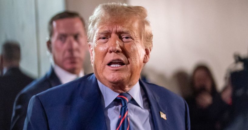 Former President Donald Trump attends the game between the South Carolina Gamecocks and the Clemson Tigers at Williams-Brice Stadium on Saturday in Columbia, South Carolina.