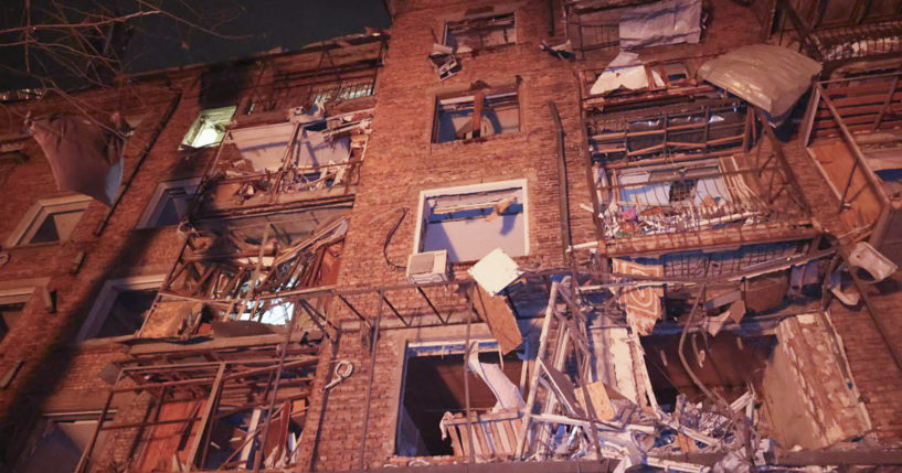 In a photo provided by the Ukrainian Emergency Service, an apartment building in the Ukrainian city of Kharkiv is shown after a devastating Russian missile strike on Saturday.