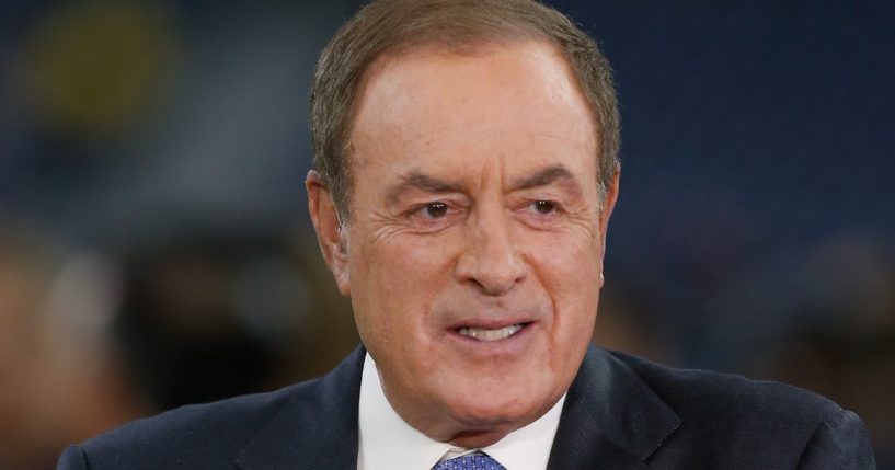 Legendary sportscaster Al Michaels announces NBC Sunday Night Football at NRG Stadium in Houston, Texas, on Oct. 7, 2018.