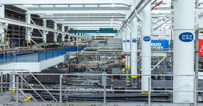 A stock photo shows an Anheuser-Busch facility in St. Louis in May 2019.